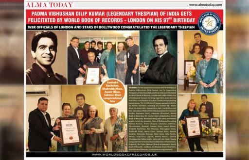 Legendary Dilip Kumar gets felicitated by World Book of Records-London