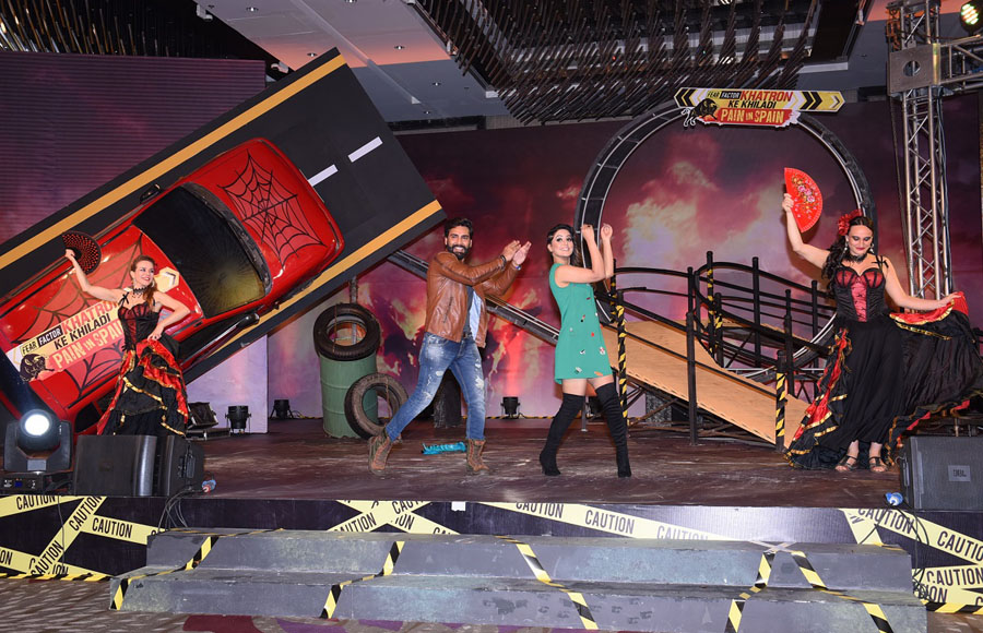 Manveer Gurjar and Hina Khan perform at the launch of Khatron Ke Khiladi