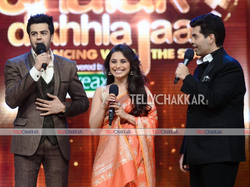 Manish Paul with Rani Mukherjee and Karan Johar