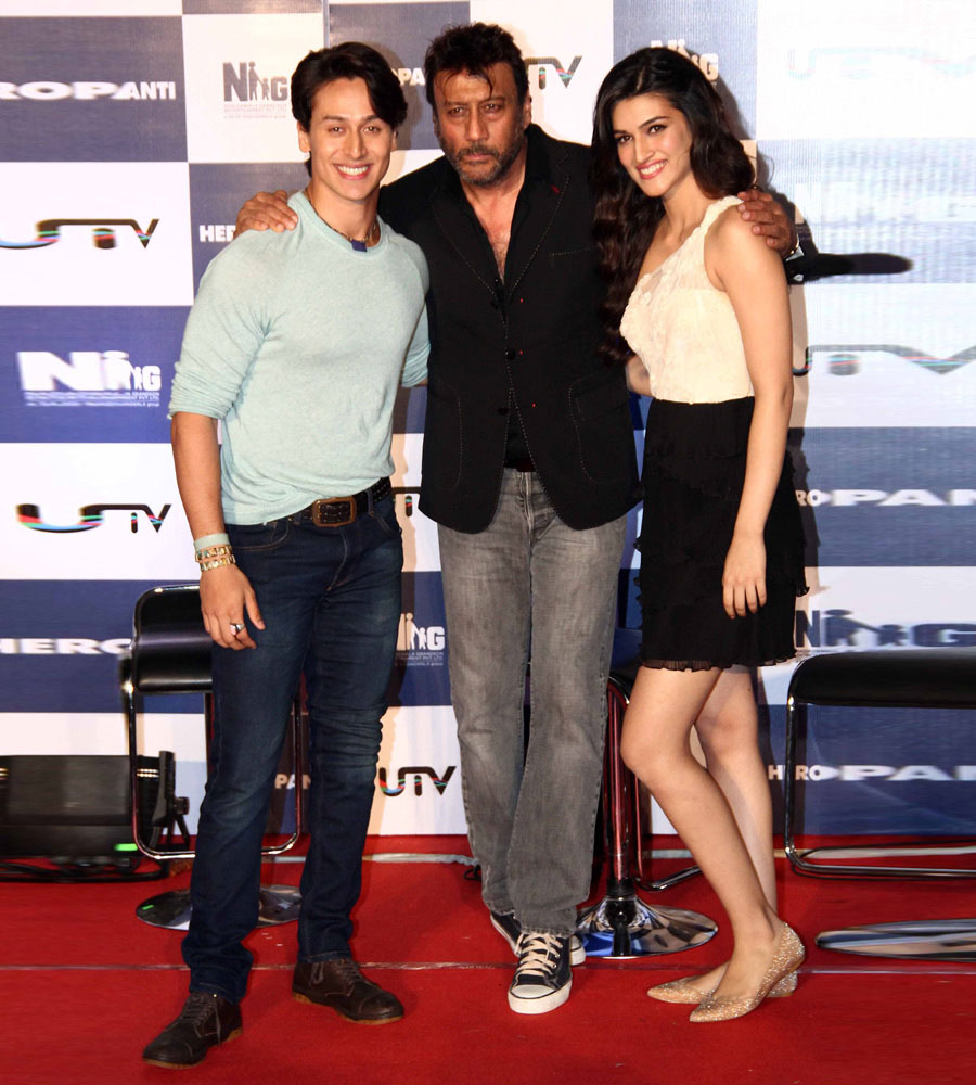 Tiger Shroff and Kriti Sanon with Jackie Shroff