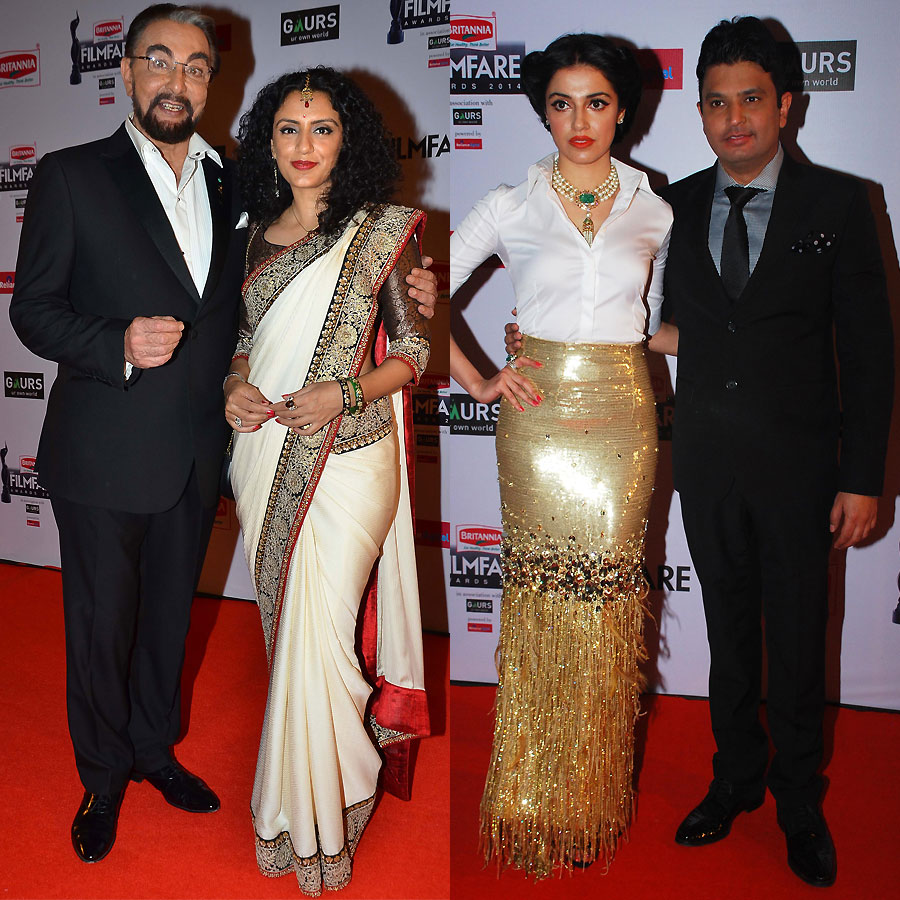 Kabir Bedi with wife Parveen Dusan and Divya Khosla with Bhushan Kumar 