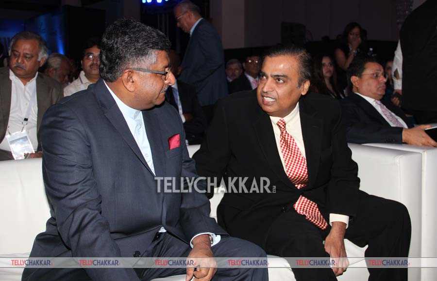 Communication and Information Technology Minister Ravi Shankar Prasad, Reliance Industries Ltd Chairman and MD Mukesh Ambani