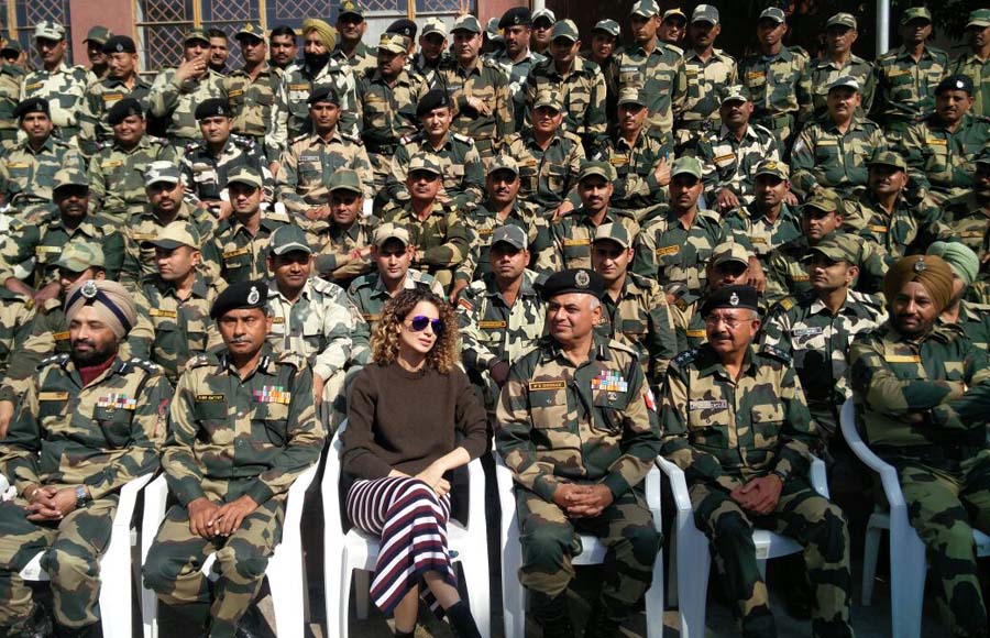 Kangana Ranaut interacts with jawans at an Army camp 