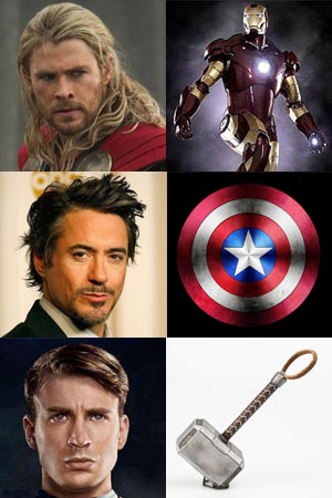 Match the super heroes with their weapons.