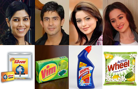 Match the actors with the products they advertise.