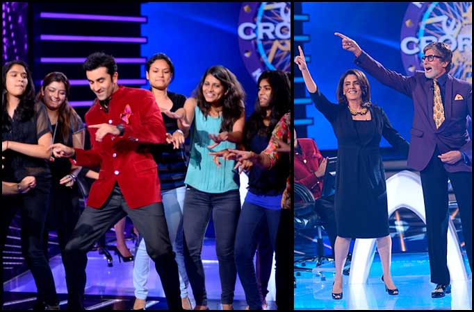 Neetu and Ranbir Kapoor on the sets of KBC