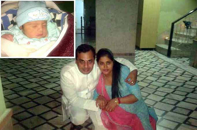 Manish Arora with his wife and their baby